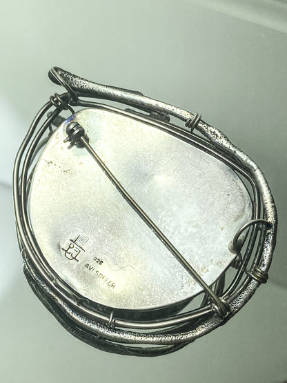 Artisan Avi Soffer Roman Glass Sterling Silver Post Earrings Brooch Pendant Set