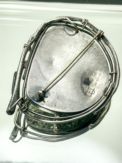 Artisan Avi Soffer Roman Glass Sterling Silver Post Earrings Brooch Pendant Set