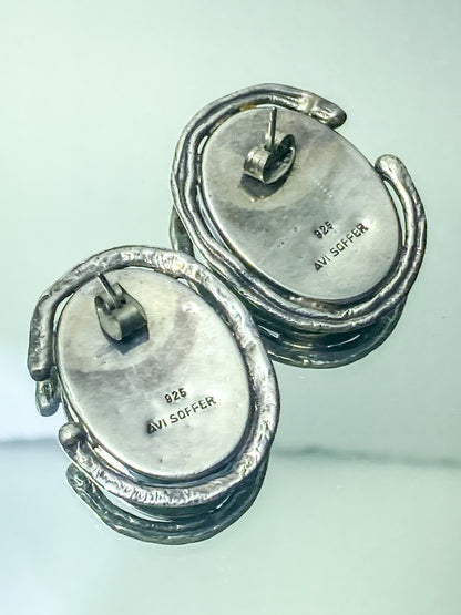 Artisan Avi Soffer Roman Glass Sterling Silver Post Earrings Brooch Pendant Set