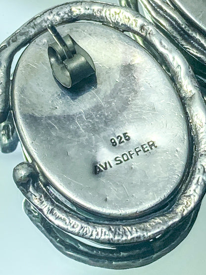 Artisan Avi Soffer Roman Glass Sterling Silver Post Earrings Brooch Pendant Set