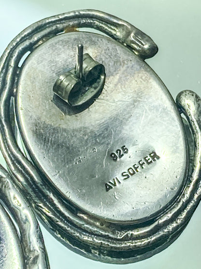 Artisan Avi Soffer Roman Glass Sterling Silver Post Earrings Brooch Pendant Set