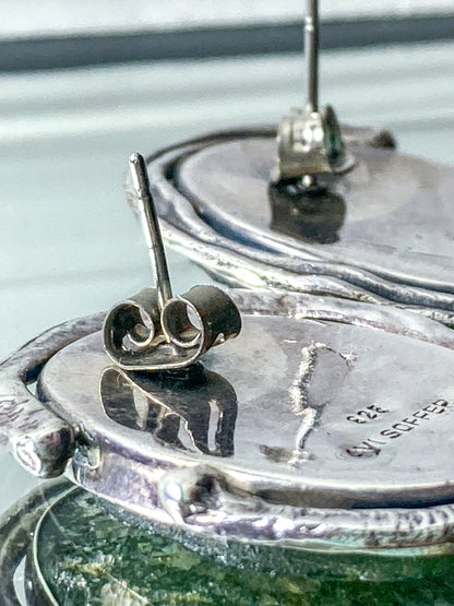 Artisan Avi Soffer Roman Glass Sterling Silver Post Earrings Brooch Pendant Set