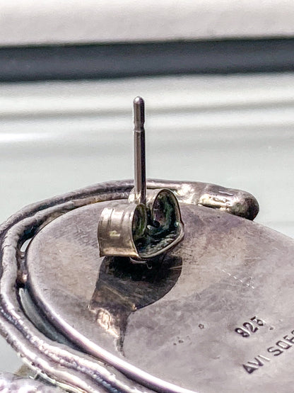 Artisan Avi Soffer Roman Glass Sterling Silver Post Earrings Brooch Pendant Set