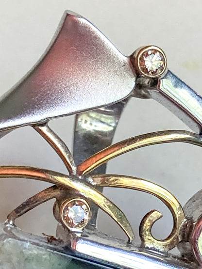 Artisan Triple Diamond 14K Yellow Gold Sterling Silver Etched Black Agate Pendant