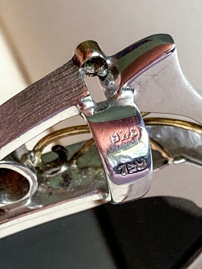 Artisan Triple Diamond 14K Yellow Gold Sterling Silver Etched Black Agate Pendant