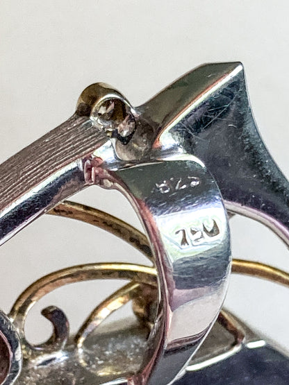 Artisan Triple Diamond 14K Yellow Gold Sterling Silver Etched Black Agate Pendant