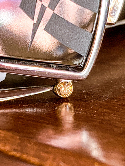 Artisan Triple Diamond 14K Yellow Gold Sterling Silver Etched Black Agate Pendant