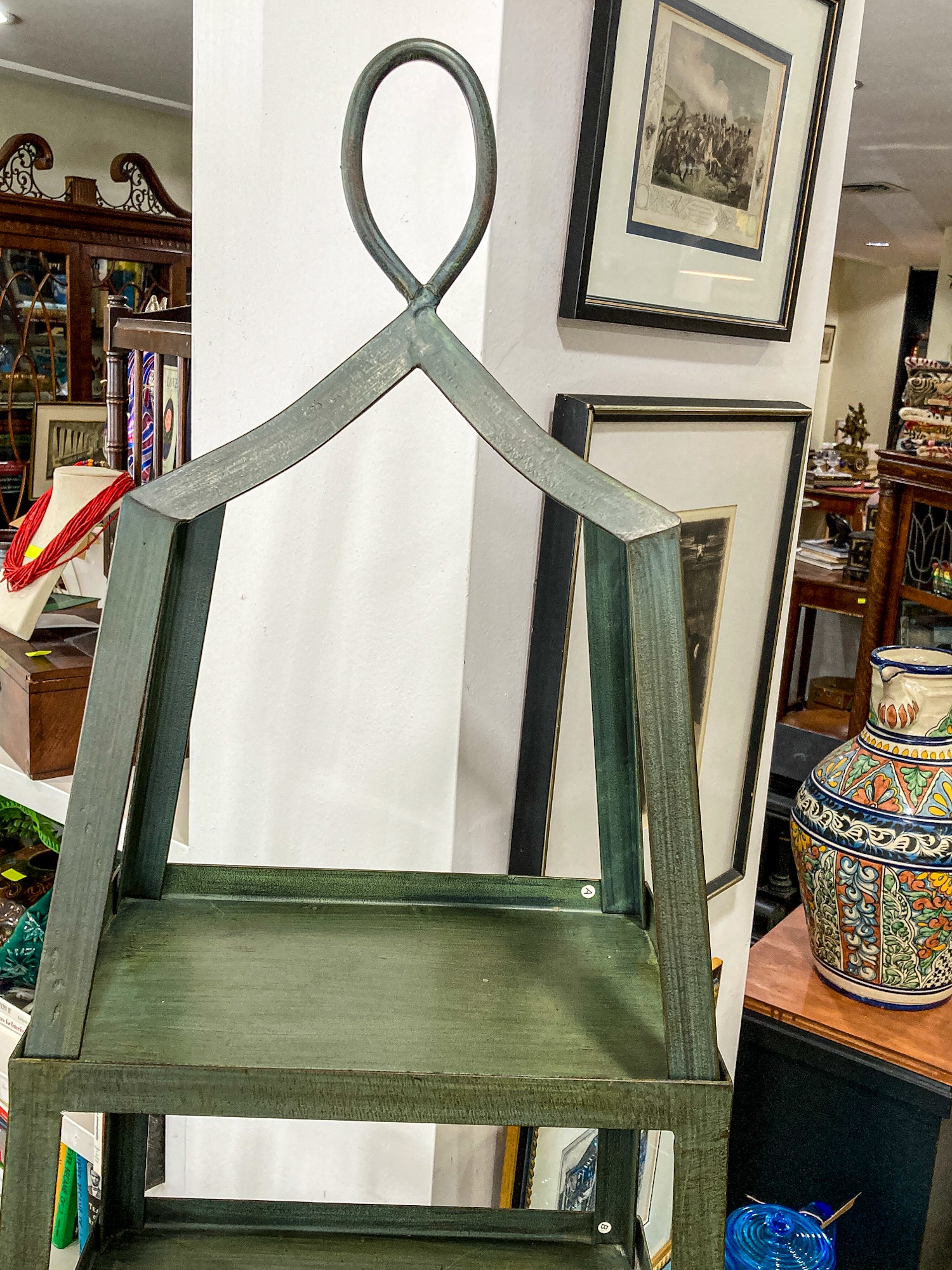 Ballard Design Green Hint Metal Obelisk Style Etagere Freestanding Shelf
