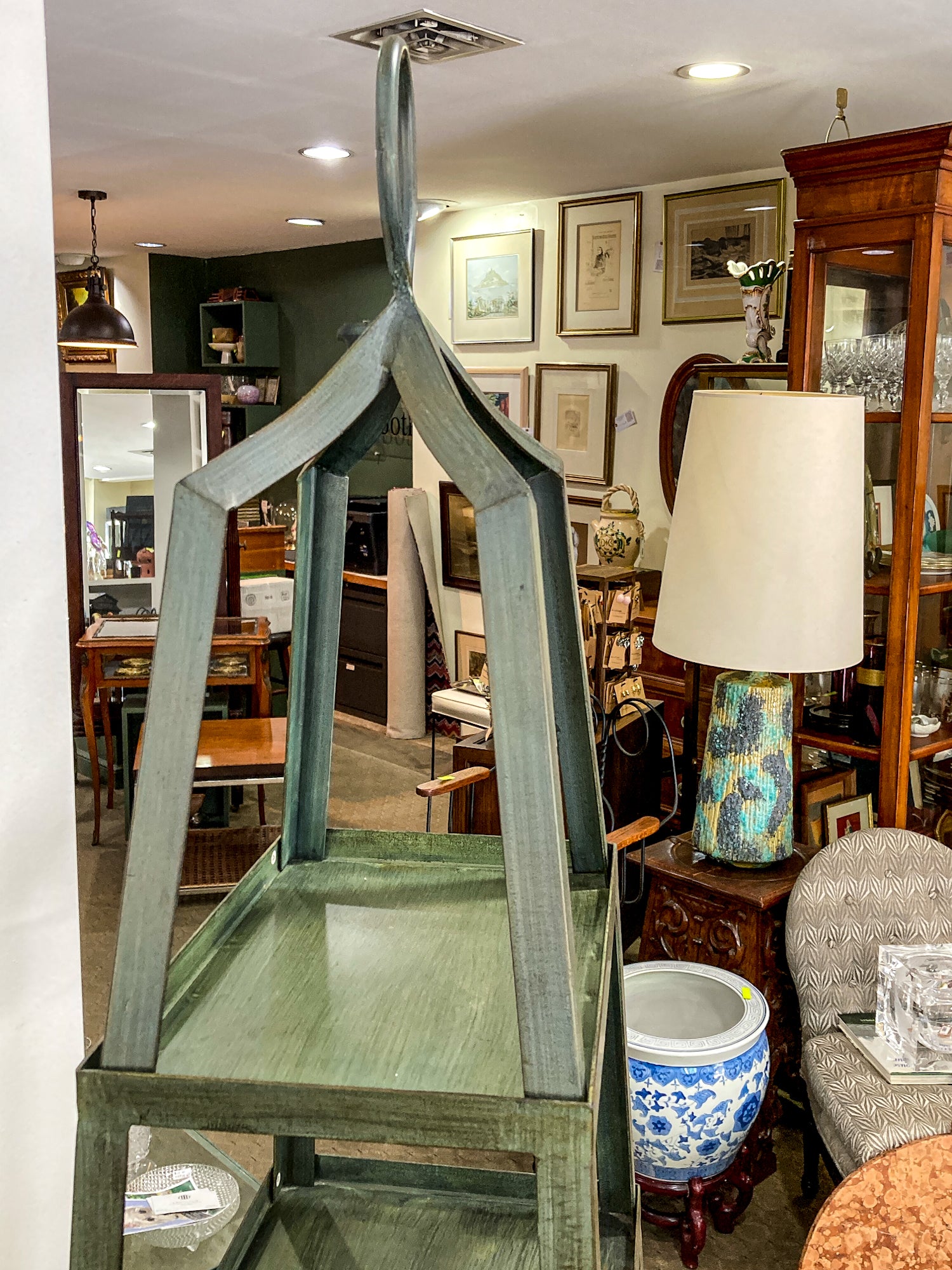 Ballard Design Green Hint Metal Obelisk Style Etagere Freestanding Shelf