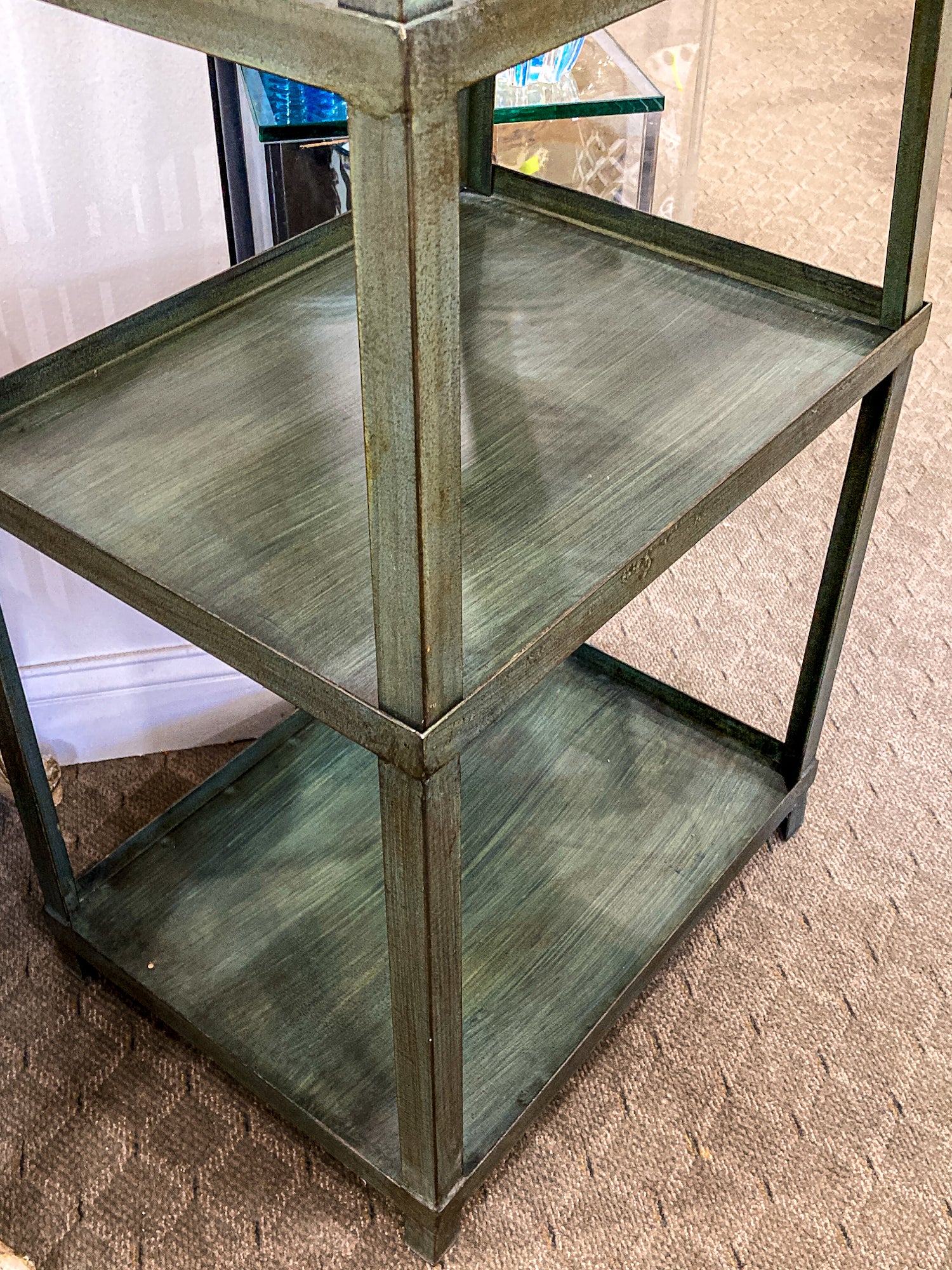 Ballard Design Green Hint Metal Obelisk Style Etagere Freestanding Shelf
