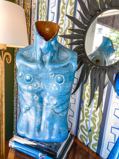 Vintage Hand-Painted Blue Bubble Mannequin Male Torso Sculpture