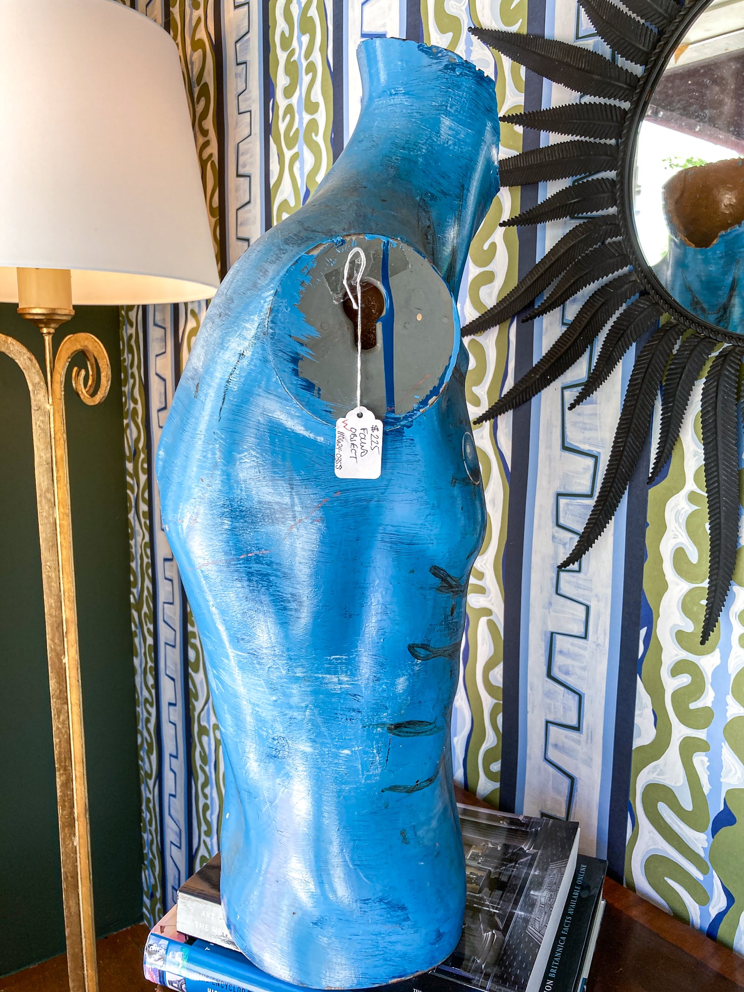 Vintage Hand-Painted Blue Bubble Mannequin Male Torso Sculpture