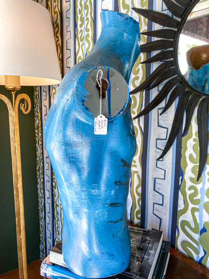 Vintage Hand-Painted Blue Bubble Mannequin Male Torso Sculpture