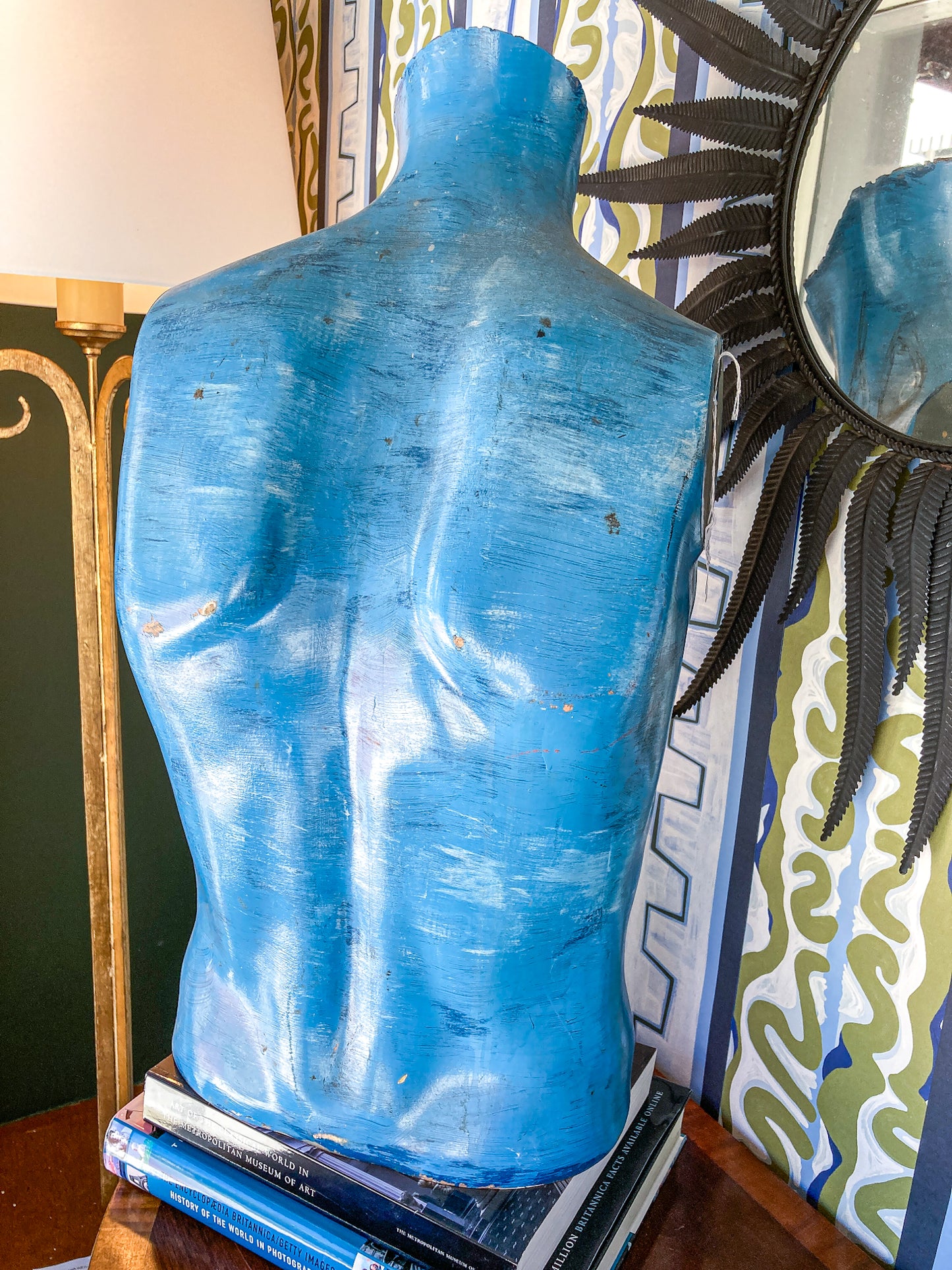 Vintage Hand-Painted Blue Bubble Mannequin Male Torso Sculpture
