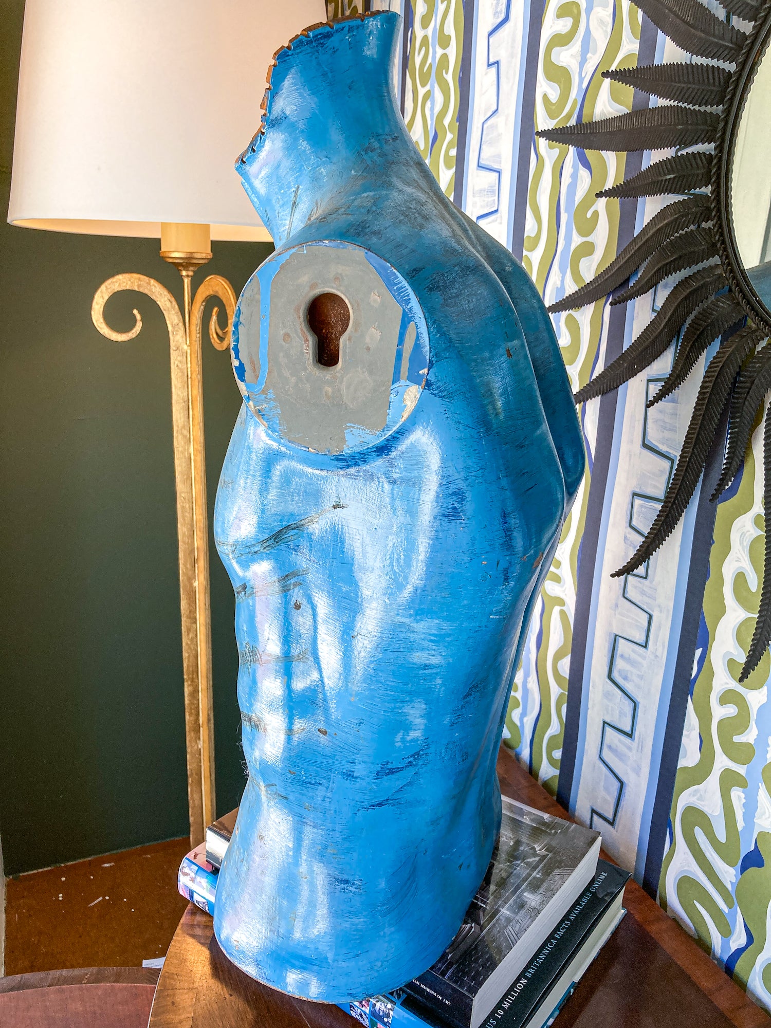Vintage Hand-Painted Blue Bubble Mannequin Male Torso Sculpture