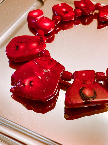 Bold LUC Lucas Lameth Red Coral Stone Graduated Bead Sterling Silver Necklace