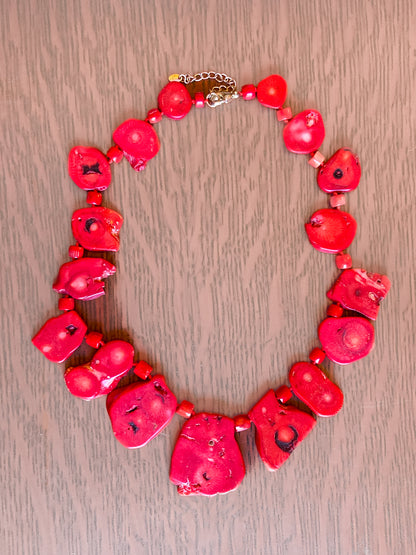 Bold LUC Lucas Lameth Red Coral Stone Graduated Bead Sterling Silver Necklace