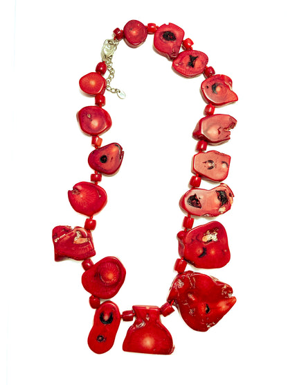 Bold LUC Lucas Lameth Red Coral Stone Graduated Bead Sterling Silver Necklace
