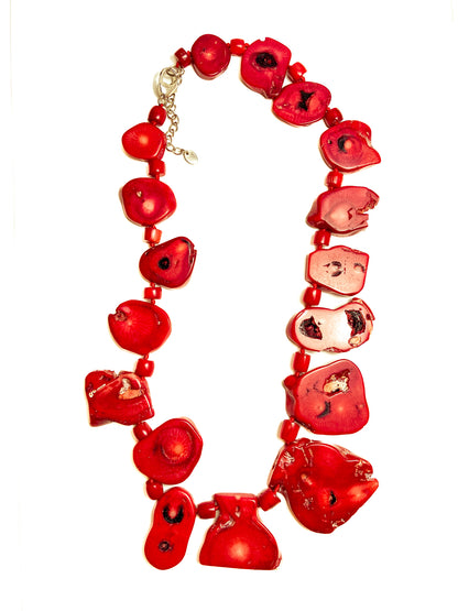 Bold LUC Lucas Lameth Red Coral Stone Graduated Bead Sterling Silver Necklace