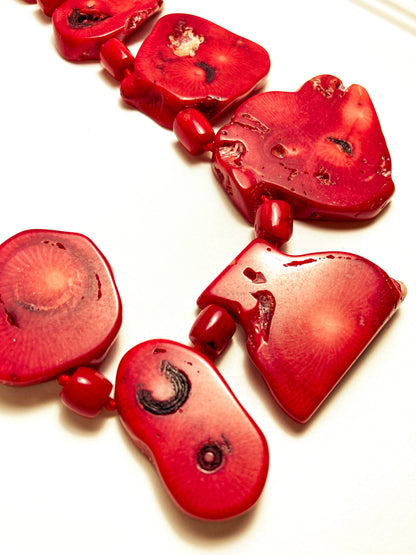 Bold LUC Lucas Lameth Red Coral Stone Graduated Bead Sterling Silver Necklace