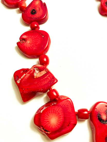 Bold LUC Lucas Lameth Red Coral Stone Graduated Bead Sterling Silver Necklace