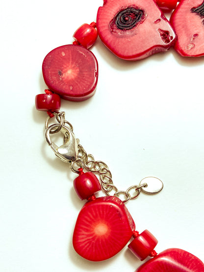 Bold LUC Lucas Lameth Red Coral Stone Graduated Bead Sterling Silver Necklace