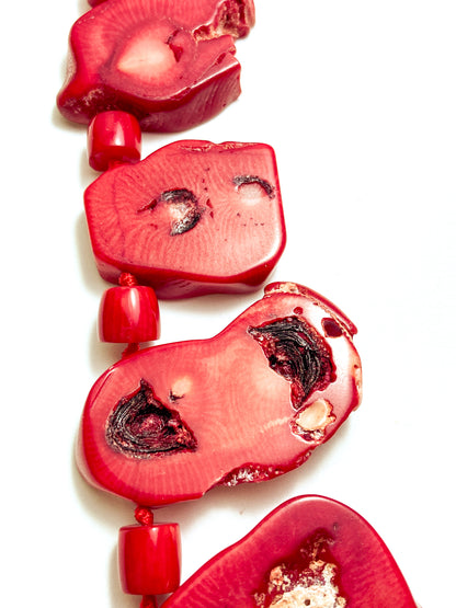 Bold LUC Lucas Lameth Red Coral Stone Graduated Bead Sterling Silver Necklace