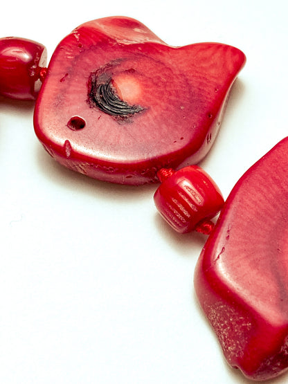 Bold LUC Lucas Lameth Red Coral Stone Graduated Bead Sterling Silver Necklace