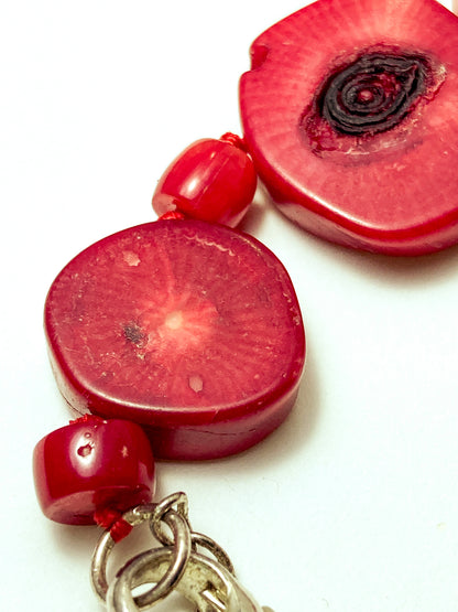 Bold LUC Lucas Lameth Red Coral Stone Graduated Bead Sterling Silver Necklace