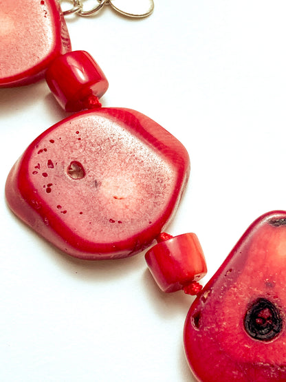 Bold LUC Lucas Lameth Red Coral Stone Graduated Bead Sterling Silver Necklace