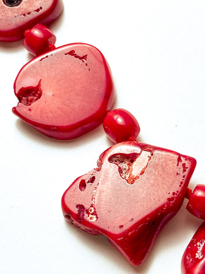 Bold LUC Lucas Lameth Red Coral Stone Graduated Bead Sterling Silver Necklace