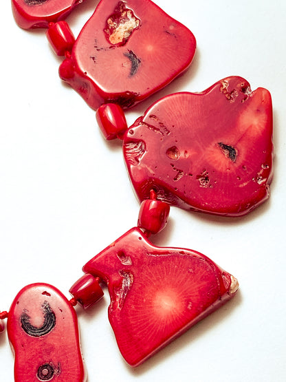 Bold LUC Lucas Lameth Red Coral Stone Graduated Bead Sterling Silver Necklace