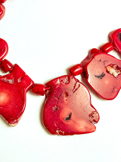 Bold LUC Lucas Lameth Red Coral Stone Graduated Bead Sterling Silver Necklace