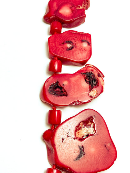 Bold LUC Lucas Lameth Red Coral Stone Graduated Bead Sterling Silver Necklace