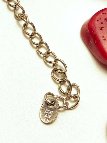 Bold LUC Lucas Lameth Red Coral Stone Graduated Bead Sterling Silver Necklace tag with LUC 925 CN