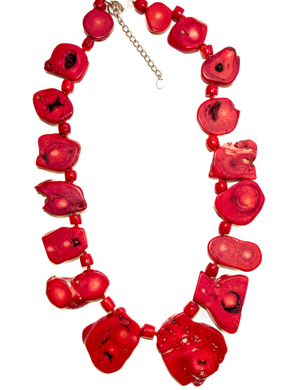 Bold LUC Lucas Lameth Red Coral Stone Graduated Bead Sterling Silver Necklace on white background