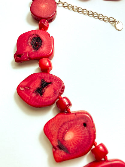 Bold LUC Lucas Lameth Red Coral Stone Graduated Bead Sterling Silver Necklace