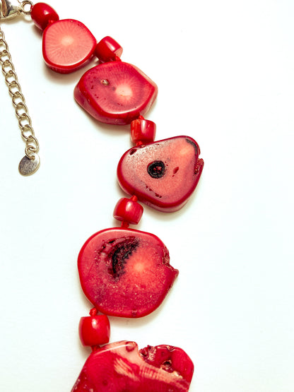 Bold LUC Lucas Lameth Red Coral Stone Graduated Bead Sterling Silver Necklace