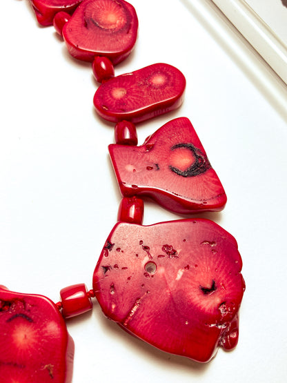 Bold LUC Lucas Lameth Red Coral Stone Graduated Bead Sterling Silver Necklace