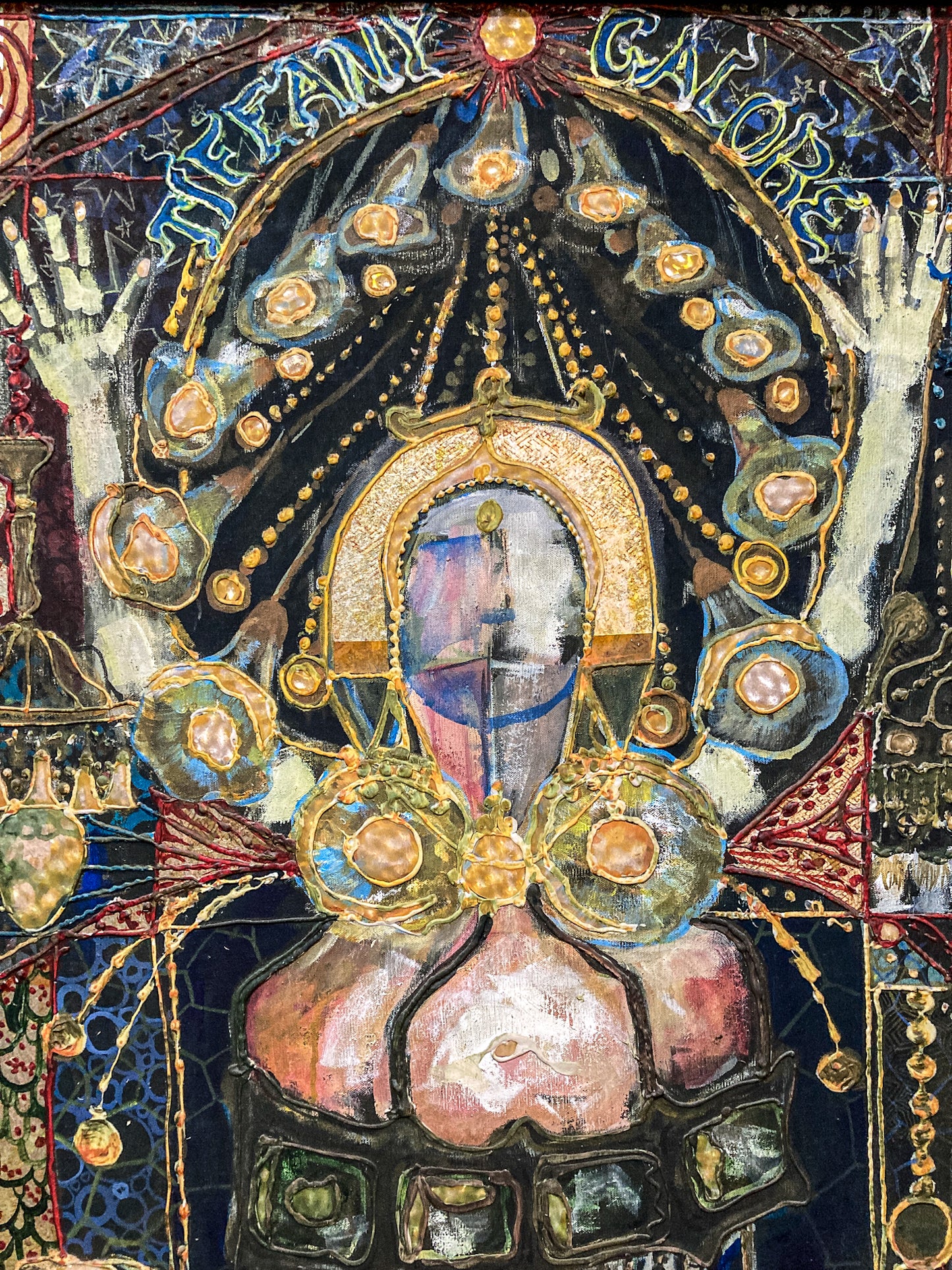 Vintage Mixed Media Portrait of Cleveland Bernice Kent Framed Canvas Painting