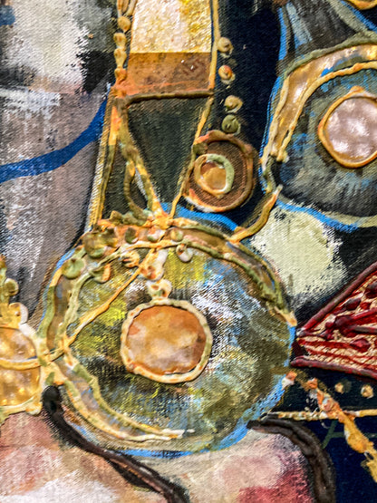 Vintage Mixed Media Portrait of Cleveland Bernice Kent Framed Canvas Painting