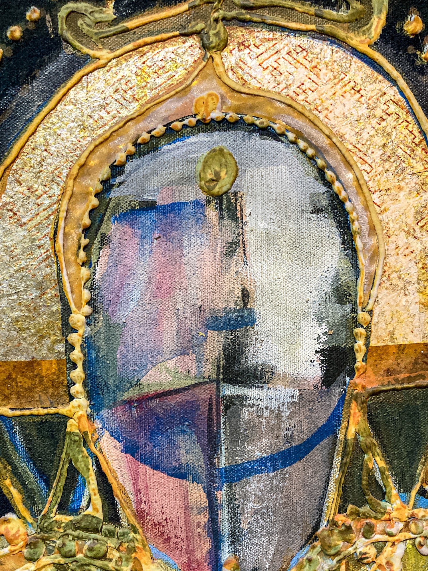 Vintage Mixed Media Portrait of Cleveland Bernice Kent Framed Canvas Painting