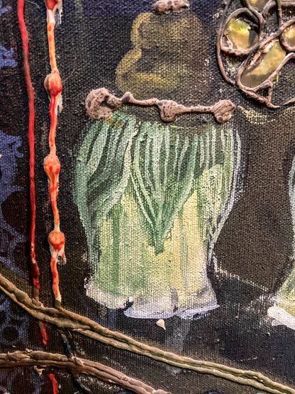 Vintage Mixed Media Portrait of Cleveland Bernice Kent Framed Canvas Painting