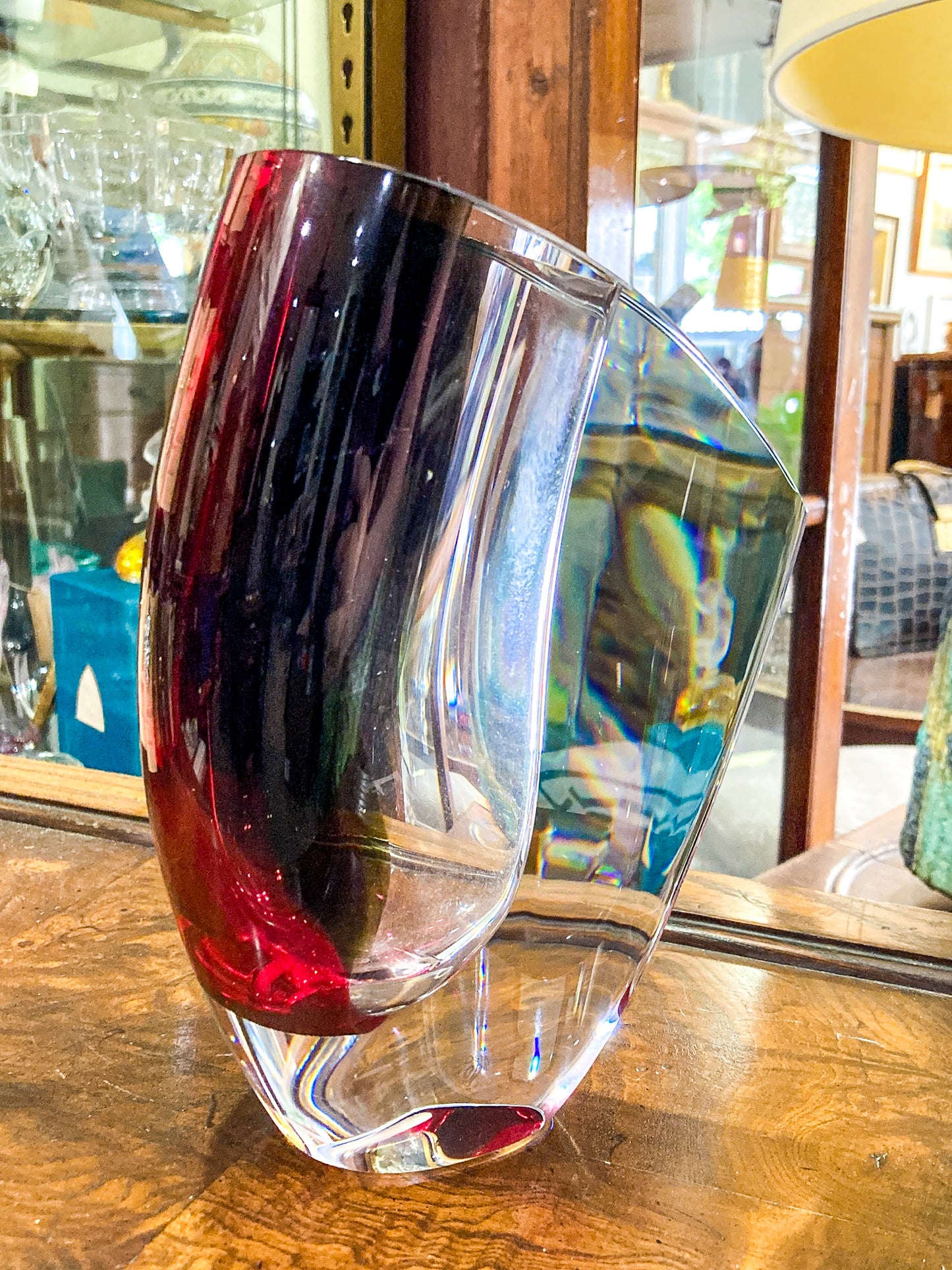 Modern 2000's Kosta Boda Goran Warff Wine Red Mirage Heavy Glass Vase