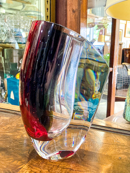 Modern 2000's Kosta Boda Goran Warff Wine Red Mirage Heavy Glass Vase