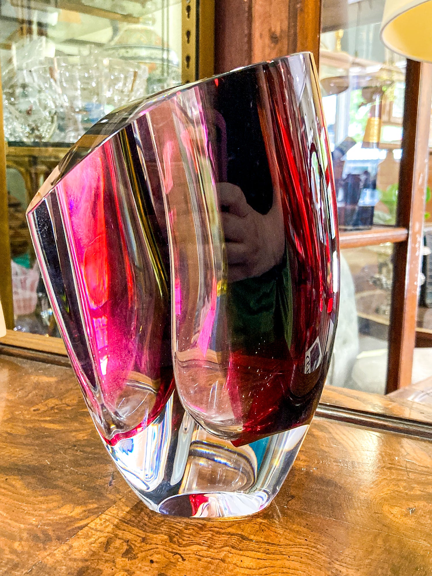 Modern 2000's Kosta Boda Goran Warff Wine Red Mirage Heavy Glass Vase