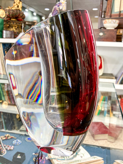 Modern 2000's Kosta Boda Goran Warff Wine Red Mirage Heavy Glass Vase