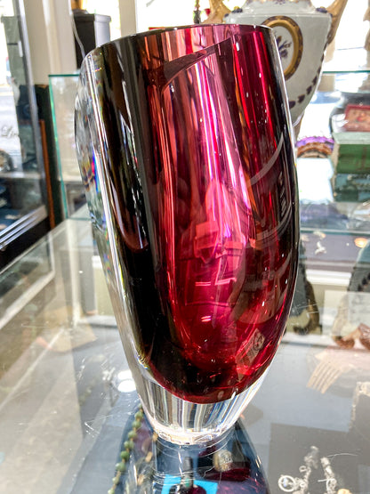 Modern 2000's Kosta Boda Goran Warff Wine Red Mirage Heavy Glass Vase