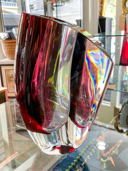 Modern 2000's Kosta Boda Goran Warff Wine Red Mirage Heavy Glass Vase