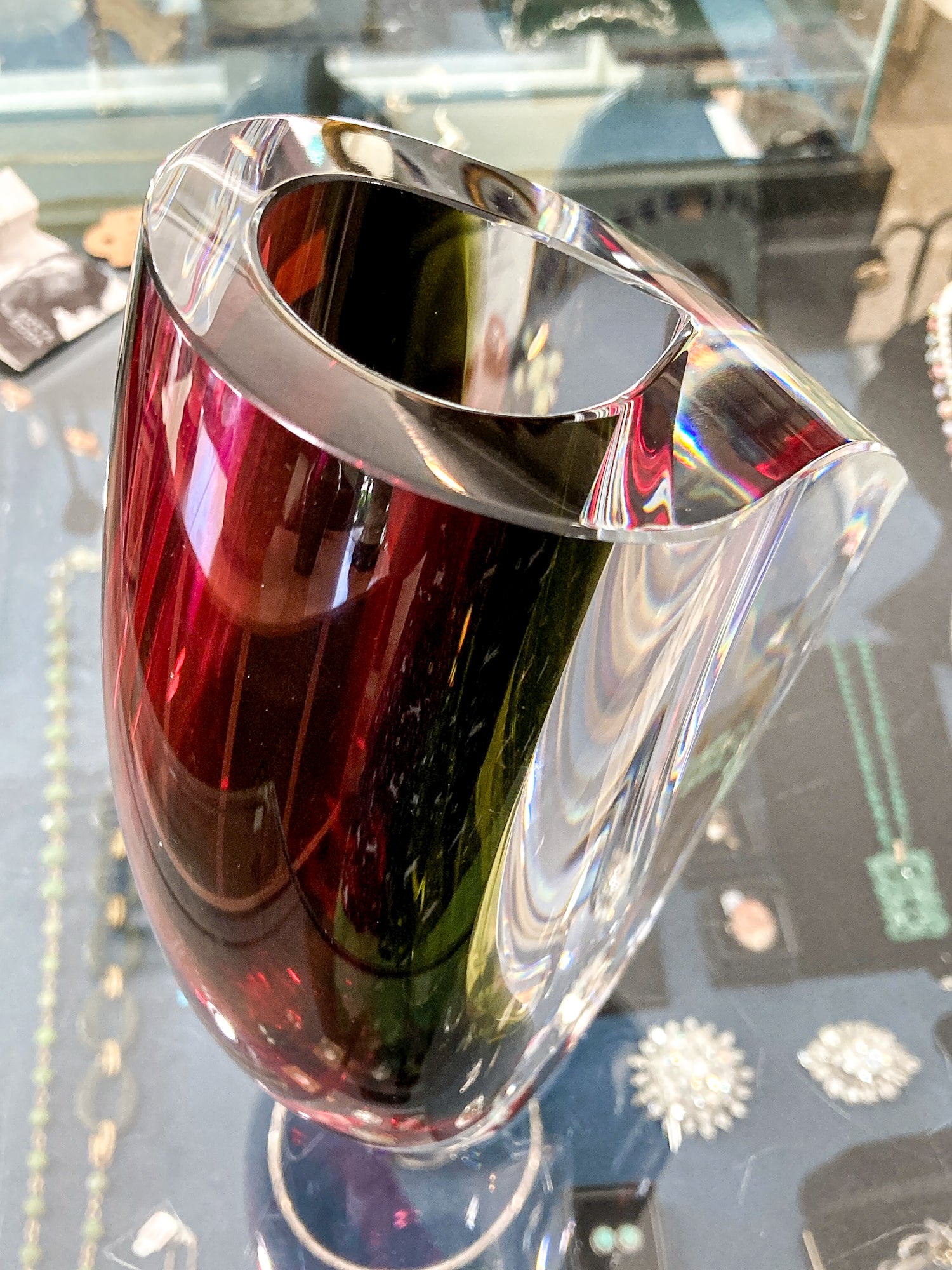 Modern 2000's Kosta Boda Goran Warff Wine Red Mirage Heavy Glass Vase